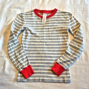 Mini Boden boys size 11 years gray and white stripe pajama top with red trim